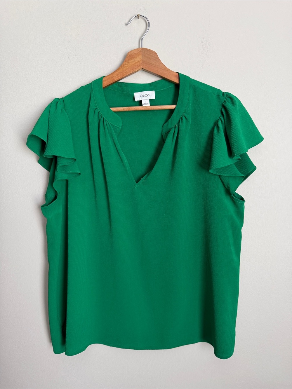 CeCe Bright Green Flutter Sleeve V-Neck Blouse